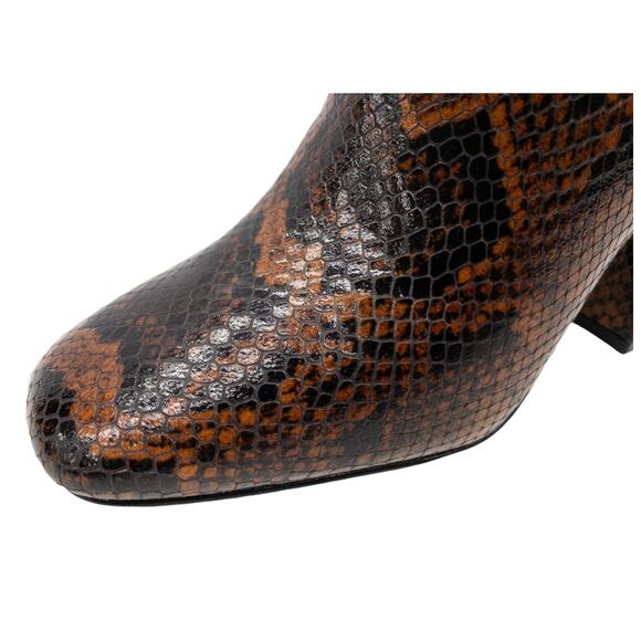 Ash Brown Snake Python Jade Square Toe Leather Block Heel Calf Boots 36 US 5 - Picture 3 of 15